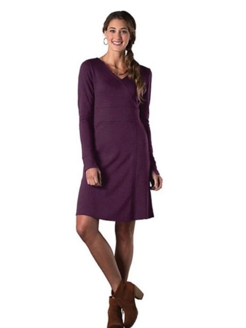 Horny Toad Women's Purple Long Sleeve Finlay A-Line Midi Dress Size X-Small